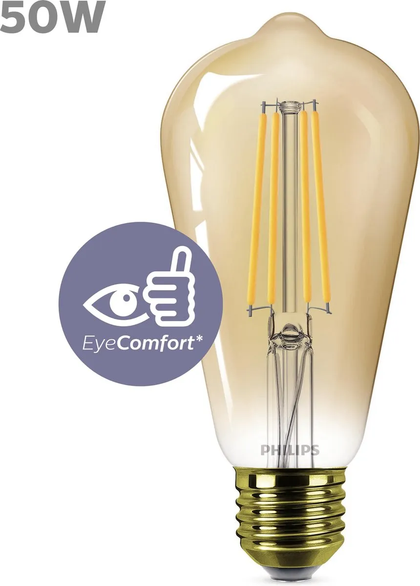 Philips LED Edison Goud E27 - 50W - Extra warmwit 2200K