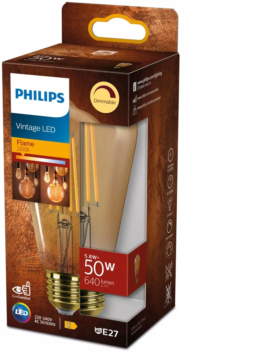 Philips LED Edison Goud E27 - 50W - Extra warmwit 2200K