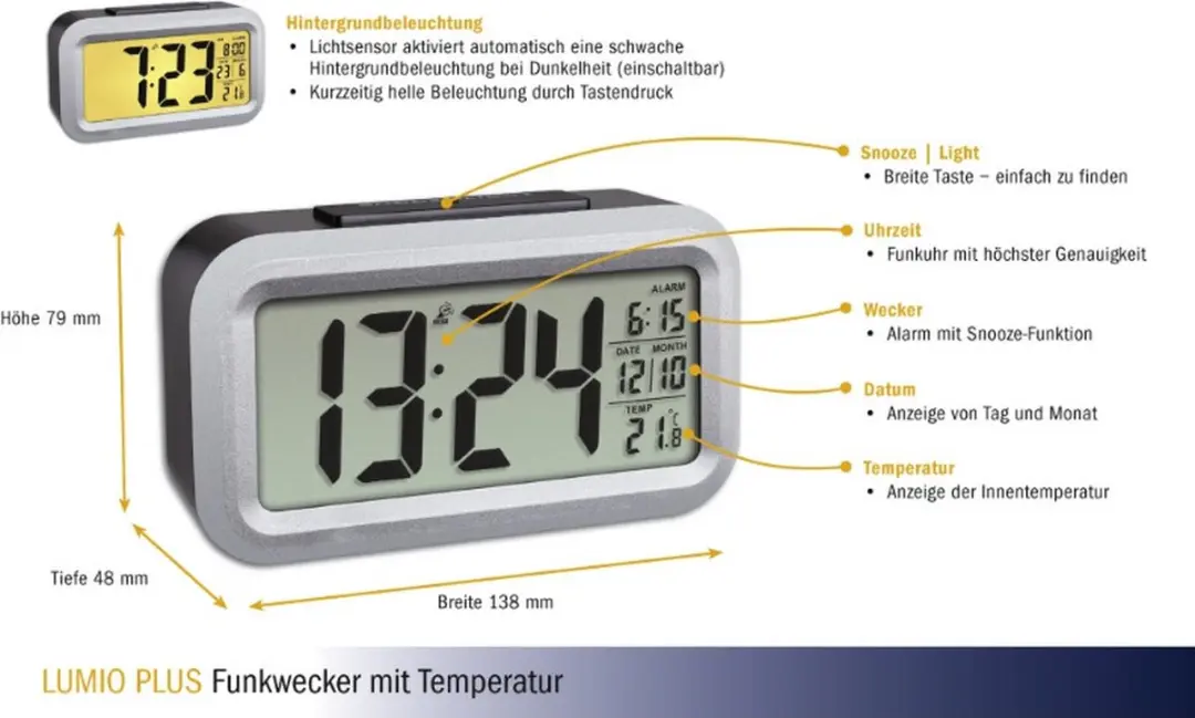 TFA Dostmann Wekker Zendergestuurd 60.2553.01 - Zwart/Zilver - afbeelding 2 van 6