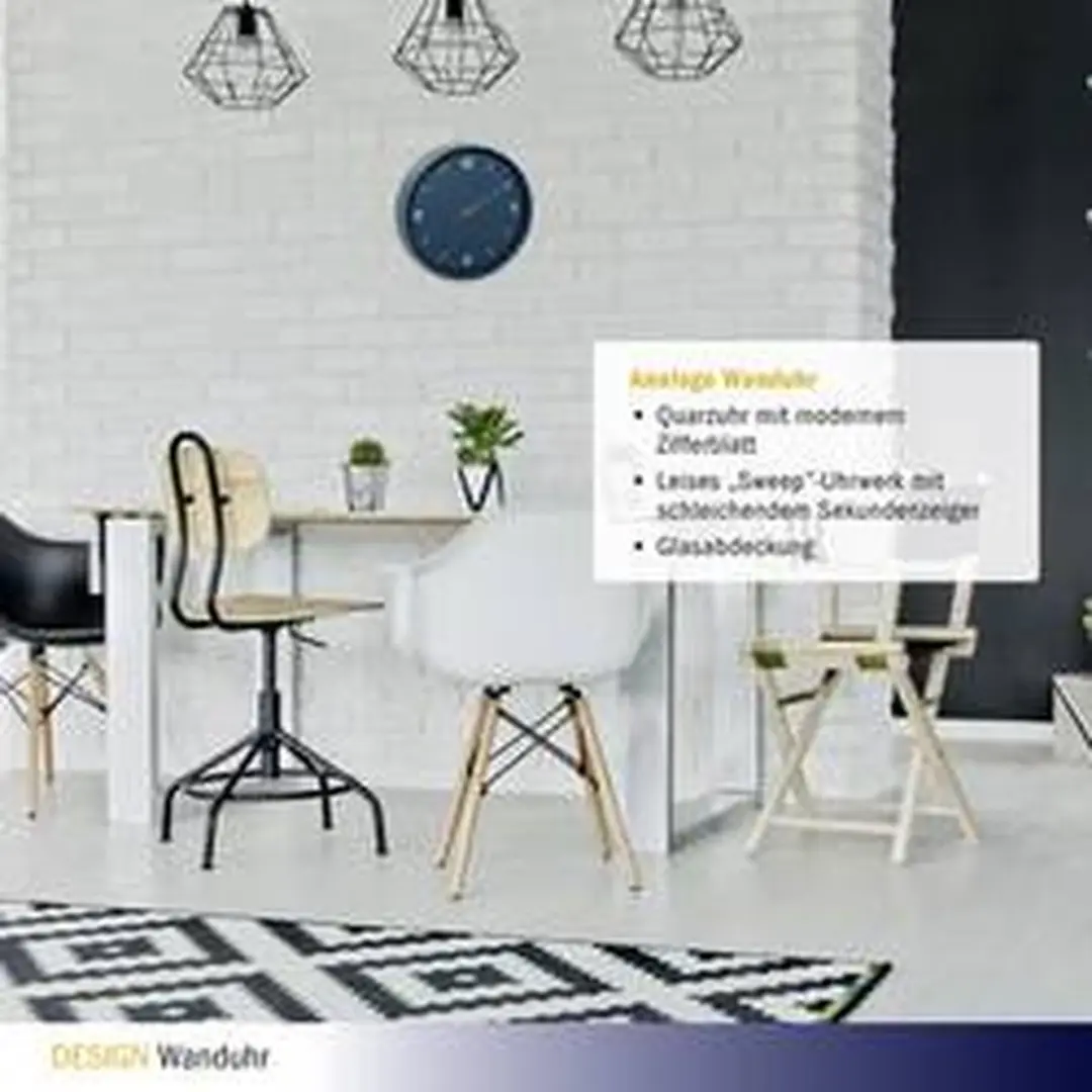 TFA Dostmann Design Wandklok 30cm - Blauw - afbeelding 2 van 4