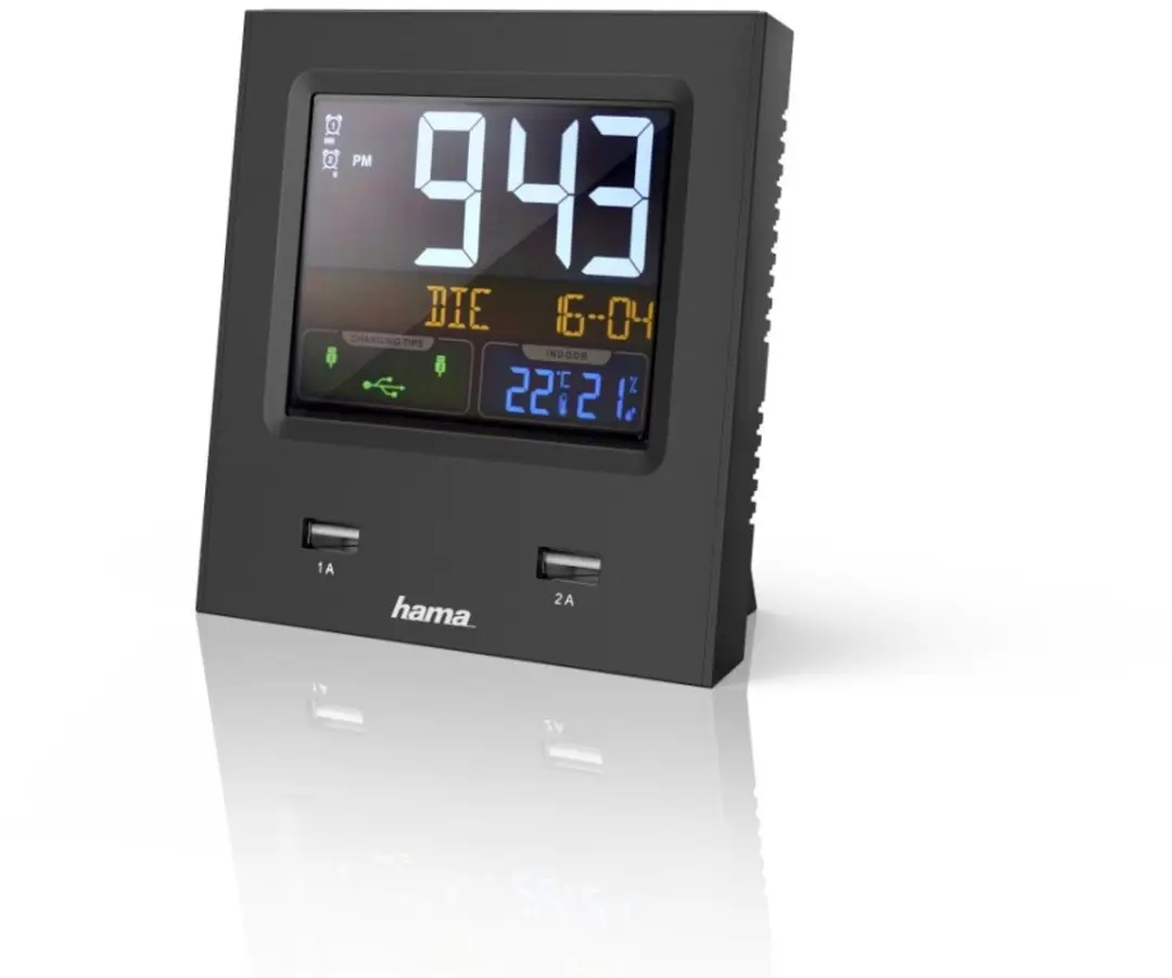Hama Radiogestuurde wekker "Dual-USB", met led-kleurendisplay en USB-oplaadfunct