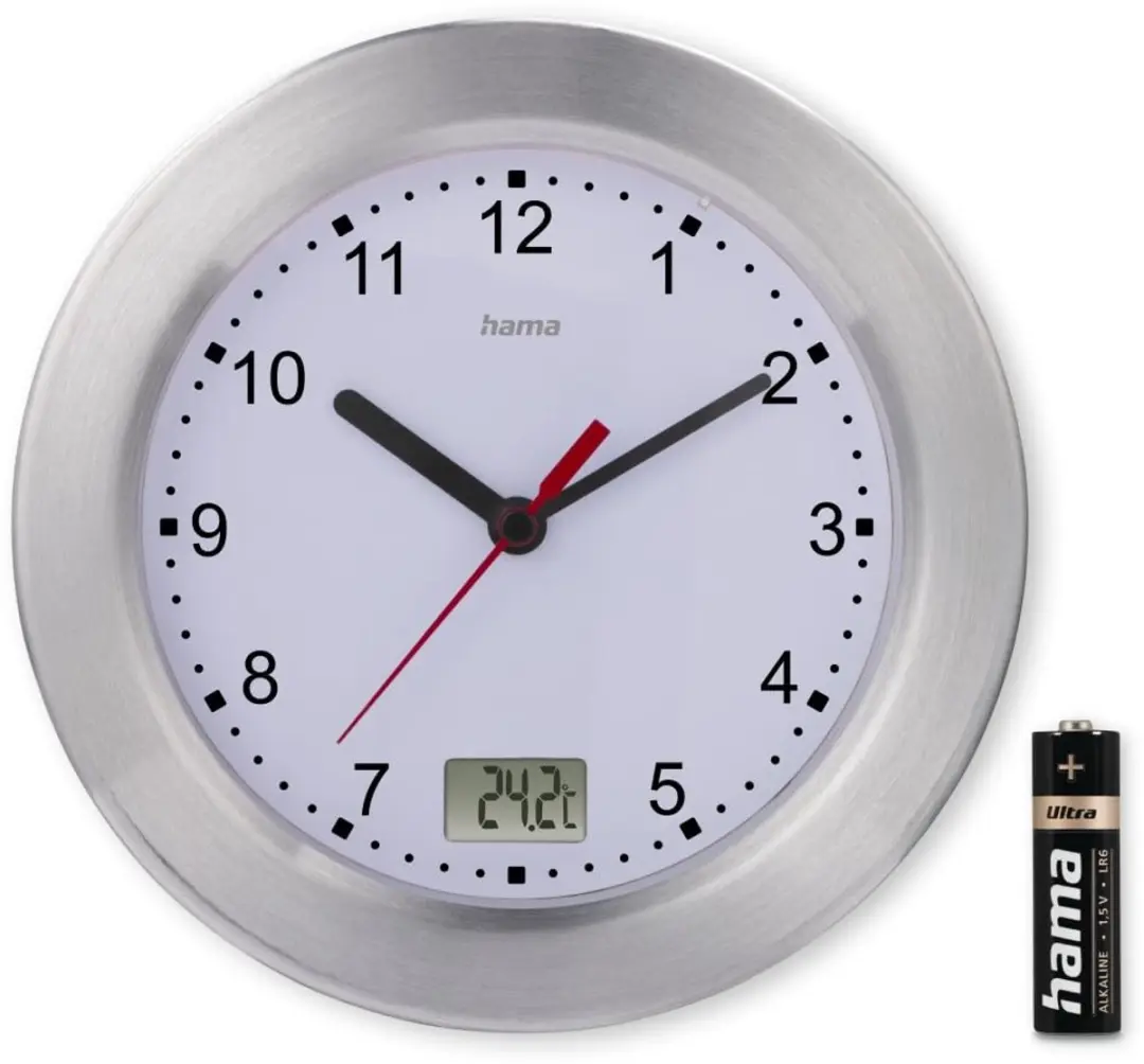 Hama Wandklok Mauritius Thermometer - 17cm Zilver - afbeelding 6 van 6