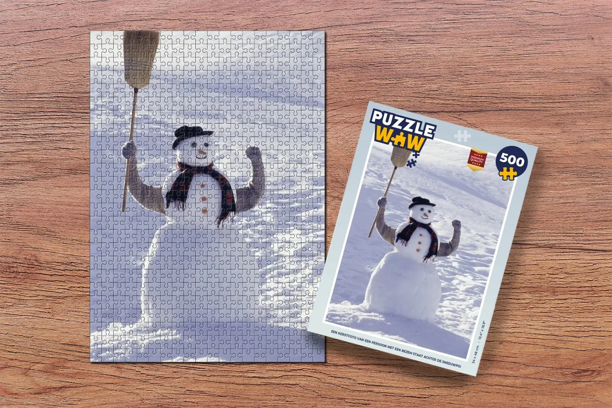 PuzzleWow Kerstfoto Bezembaar Sneeuwpop Legpuzzel 500 Stuks - Multicolor