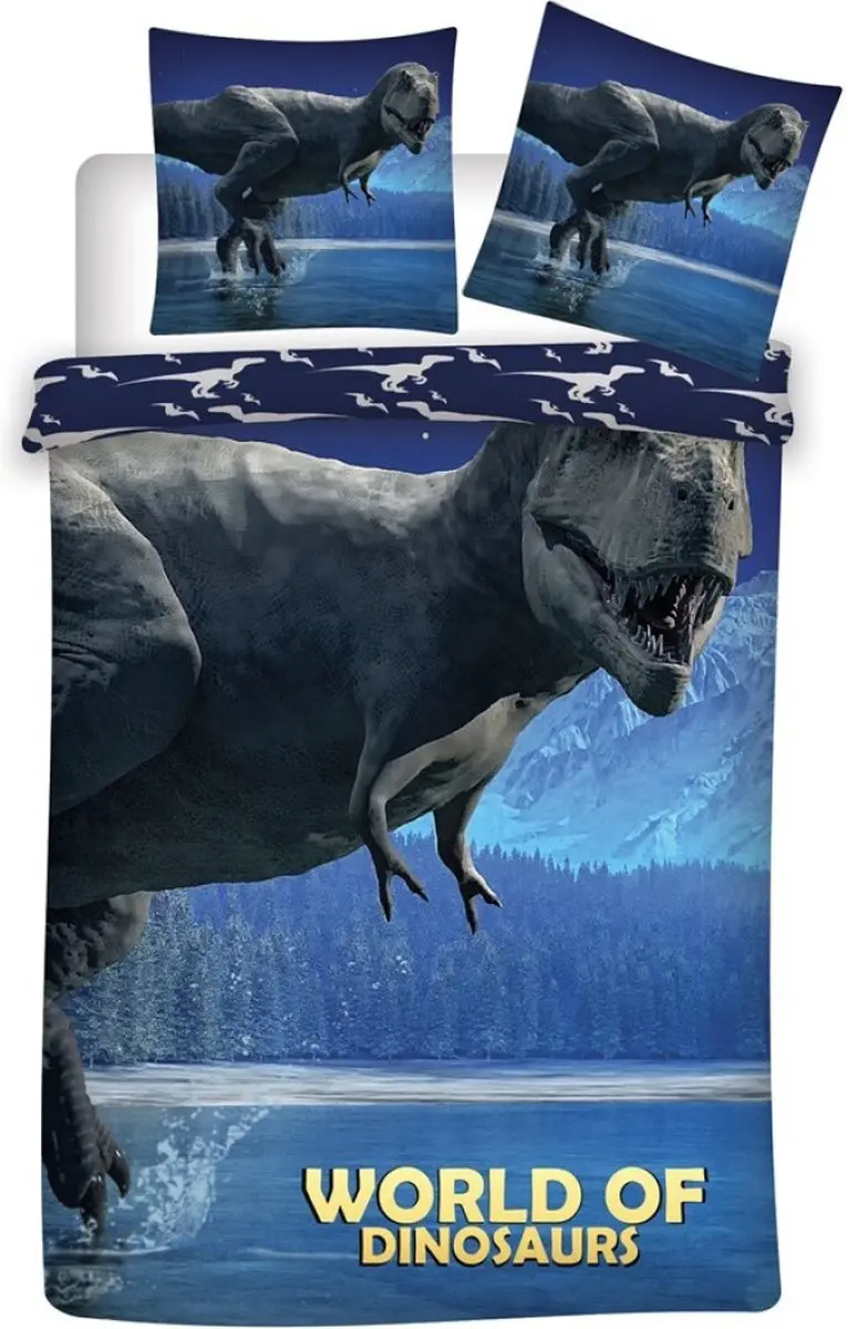 World of Dinosaurs dekbedovertrek blauw 140 x 200 cm polyester