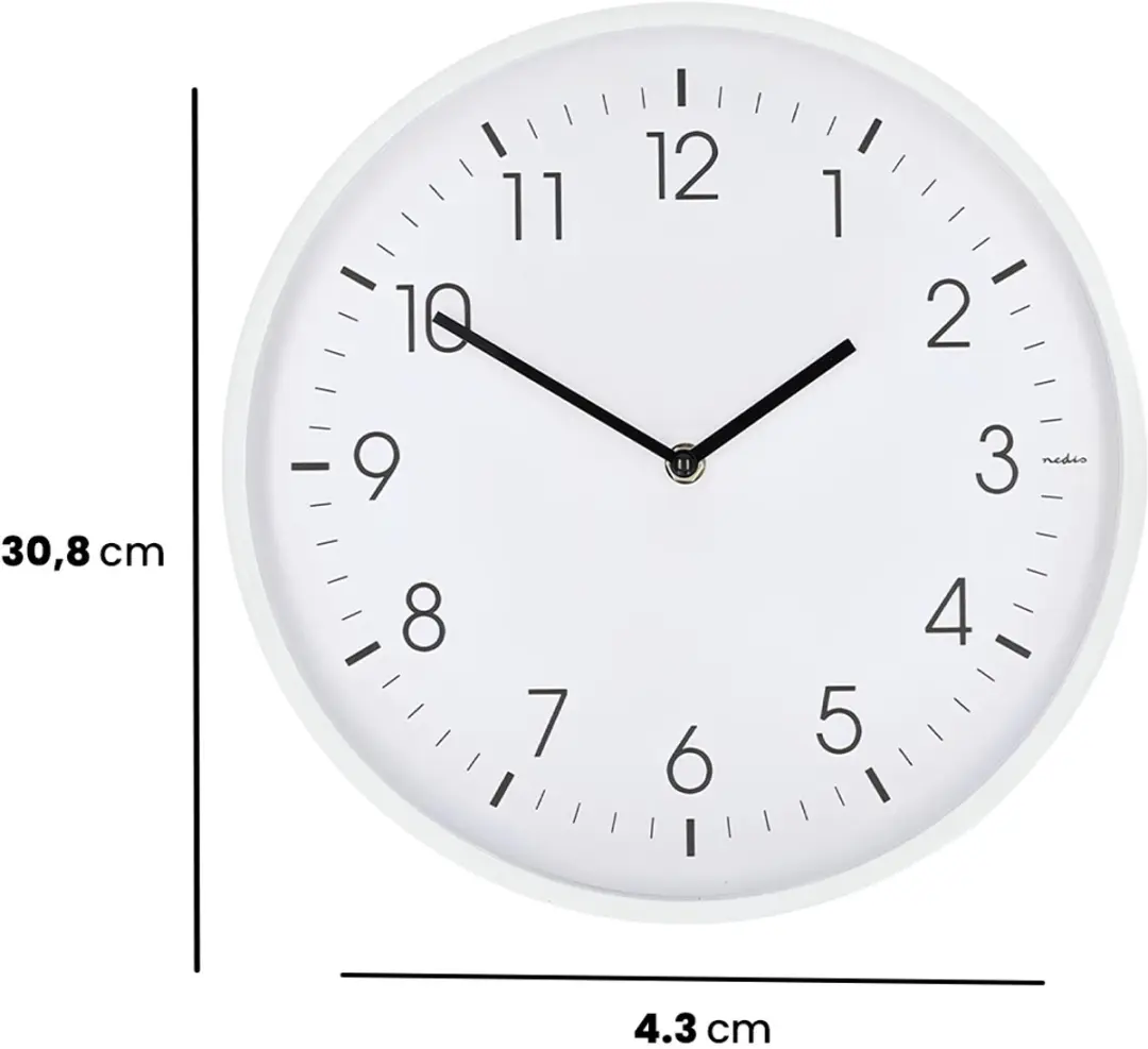 Nedis Wandklok CLWA1226WT - 30cm - Wit - afbeelding 3 van 4