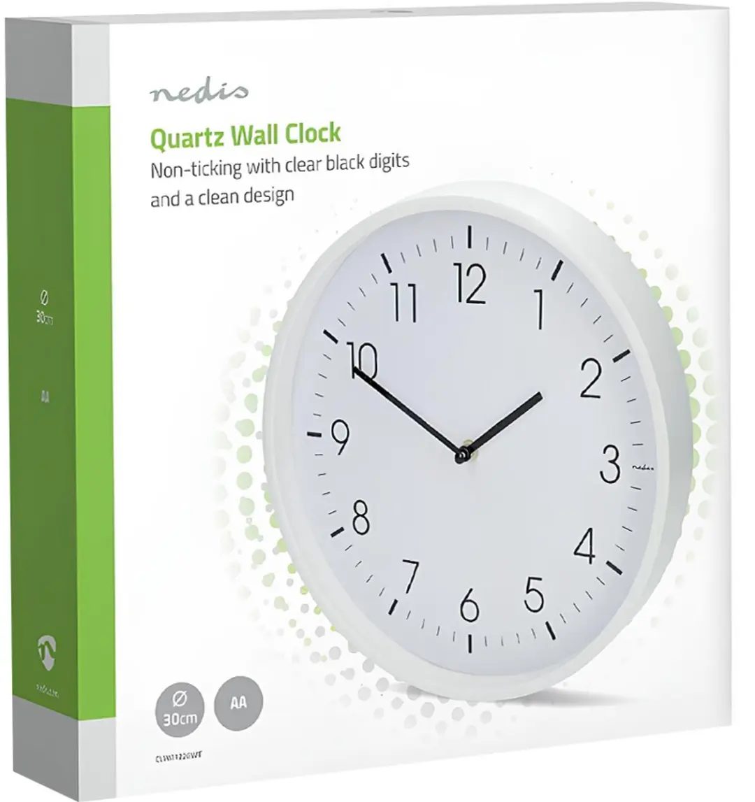 Nedis Wandklok CLWA1226WT - 30cm - Wit - afbeelding 2 van 4