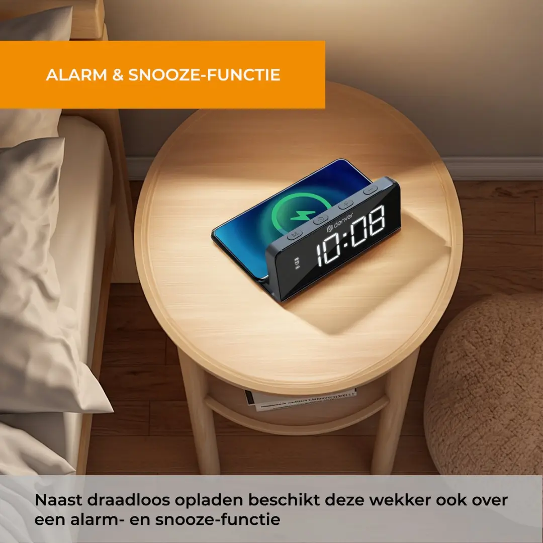 Denver Digitale Wekker ECQ103 - Draadloos Opladen - Zwart - afbeelding 4 van 6