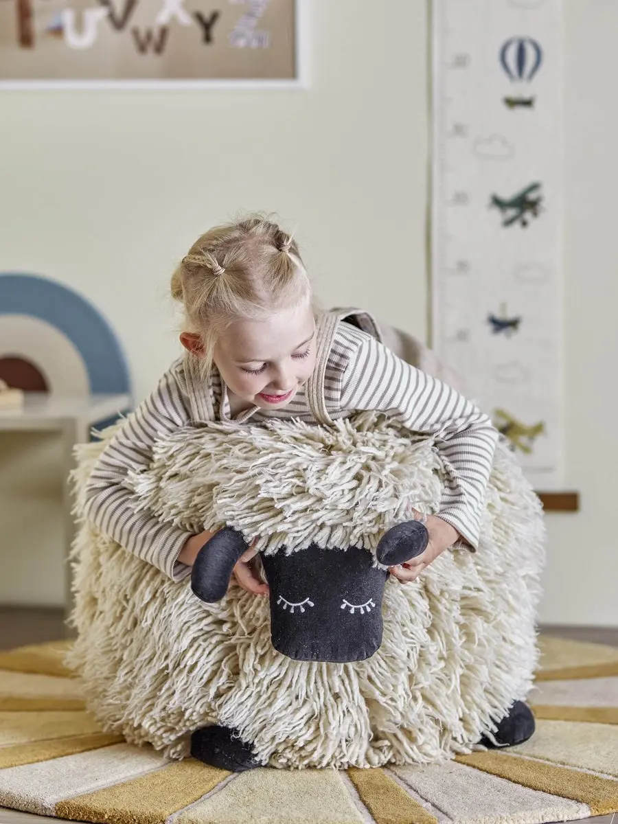 Bloomingville Poef Dolly Schaap - Wit/Zwart - afbeelding 3 van 4