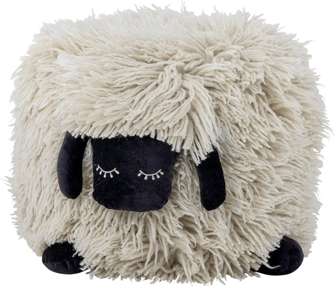 Bloomingville Poef Dolly Schaap - Wit/Zwart - afbeelding 2 van 4