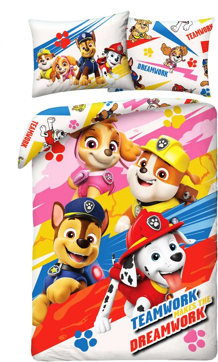 Paw Patrol dekbedovertrek Teamwork = Dreamwork 140 x 200 cm katoen