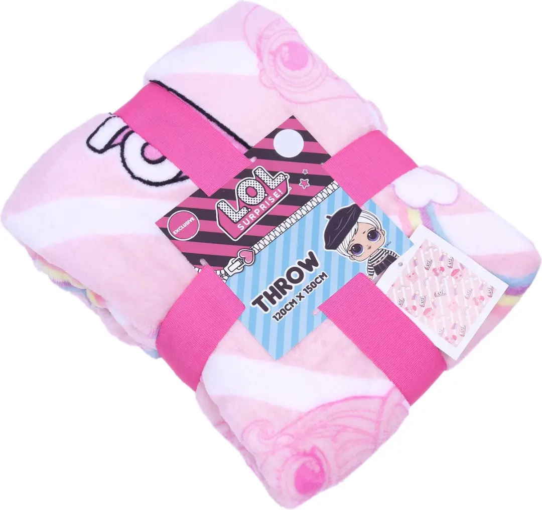 Roze deken met witte strepen en regenbogen 120x150 L.O.L. SURPRISE