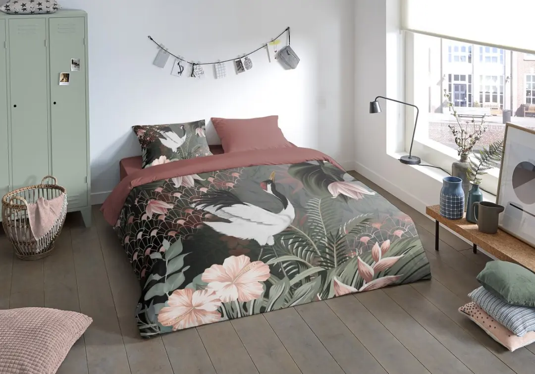Pure Dekbedovertrek "kraanvogel met bloemen"