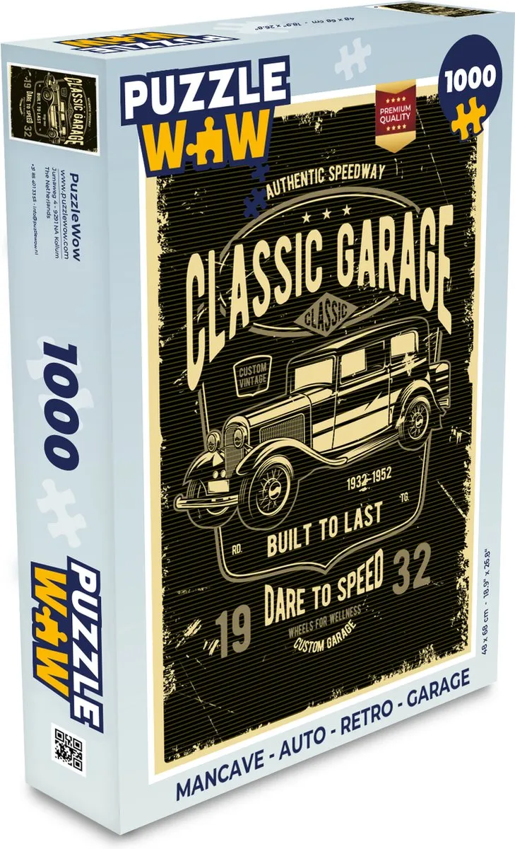 PuzzleWow Mancave Auto Retro Garage Legpuzzel 1000 Stuks - Multicolor