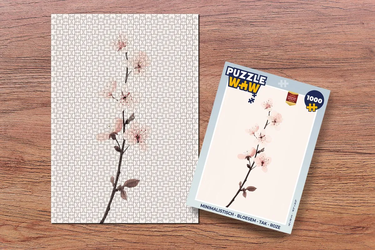 PuzzleWow Minimalistisch Legpuzzel 1000 Stuks - Bloesem Tak Roze