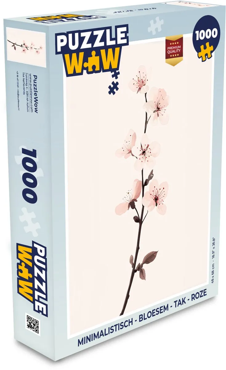 PuzzleWow Minimalistisch Legpuzzel 1000 Stuks - Bloesem Tak Roze