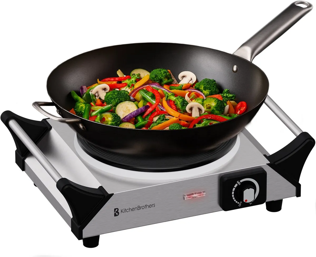 KitchenBrothers Elektrische Kookplaat - 1 Pits - 1500W - RVS