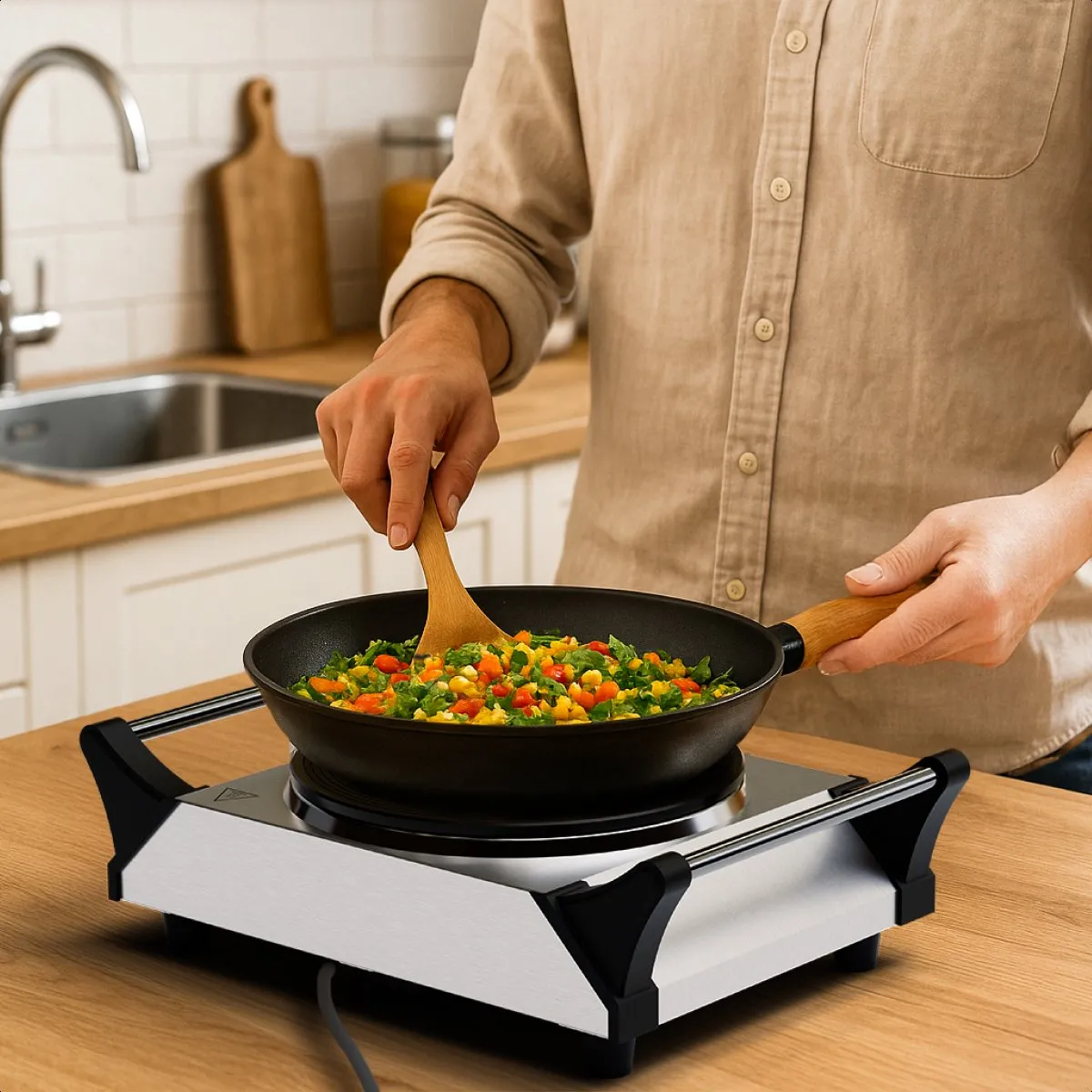 KitchenBrothers Elektrische Kookplaat - 1 Pits - 1500W - RVS