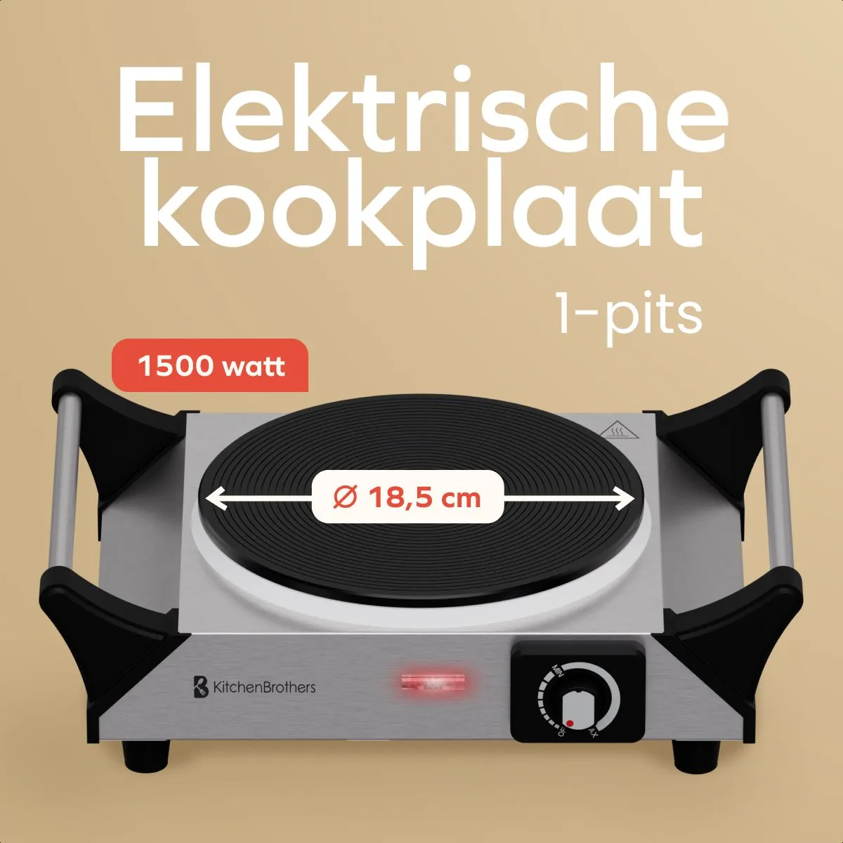 KitchenBrothers Elektrische Kookplaat - 1 Pits - 1500W - RVS