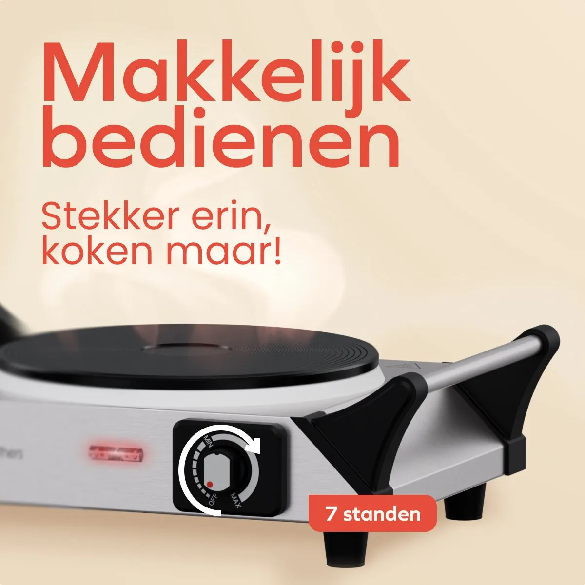 KitchenBrothers Elektrische Kookplaat - 1 Pits - 1500W - RVS