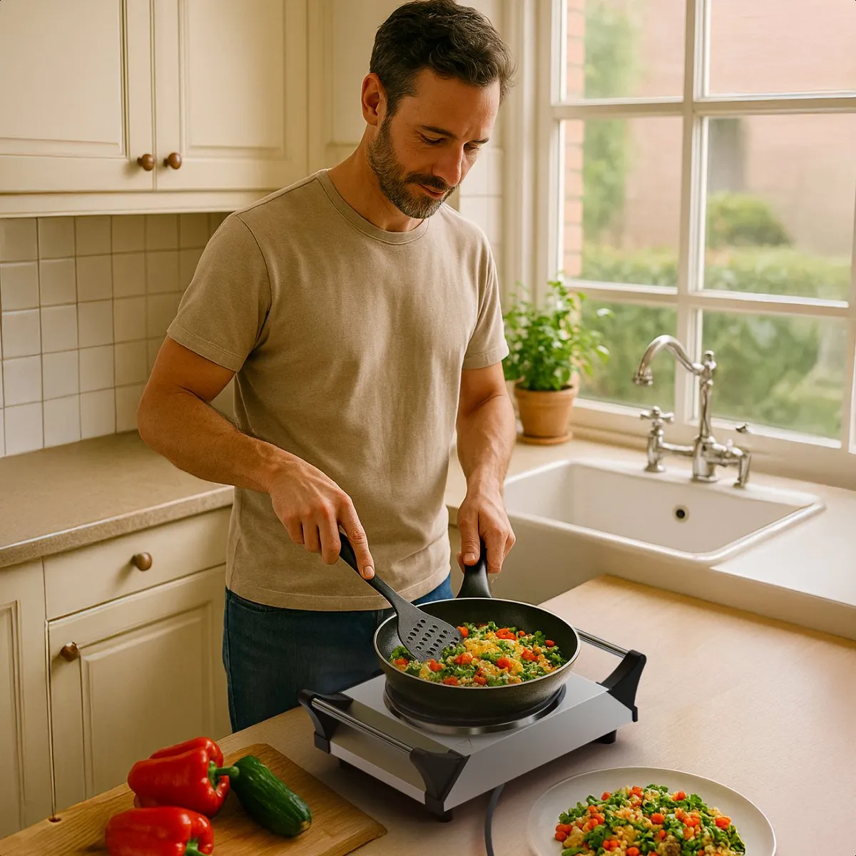 KitchenBrothers Elektrische Kookplaat - 1 Pits - 1500W - RVS