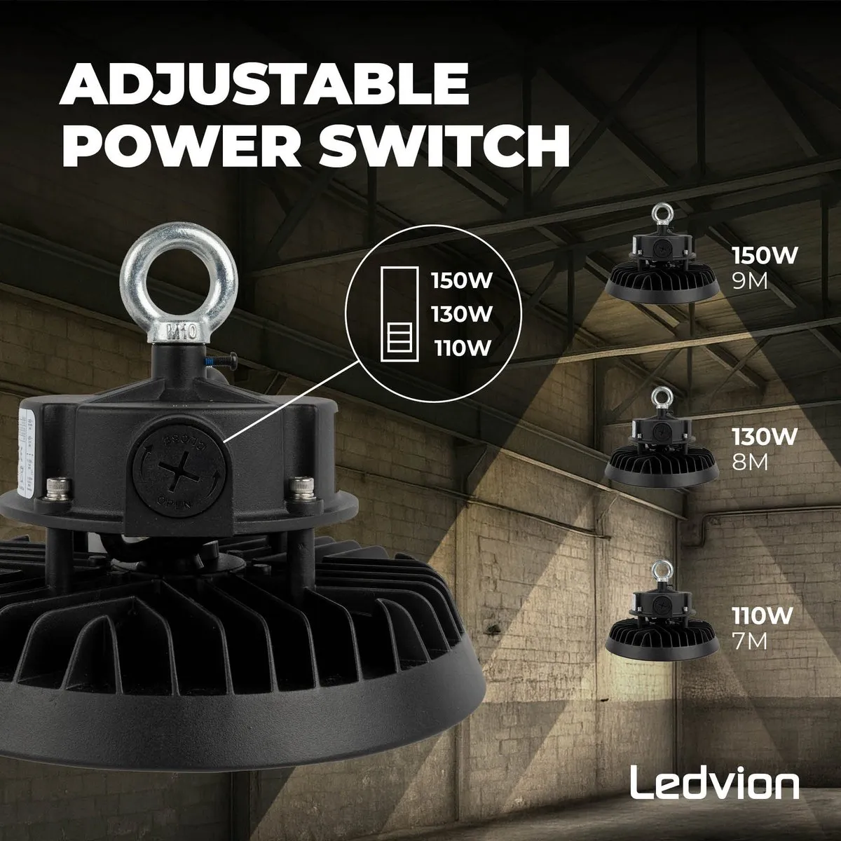 Ledvion LED High Bay 150W 6500K - 185lm/W IP65 Zwart