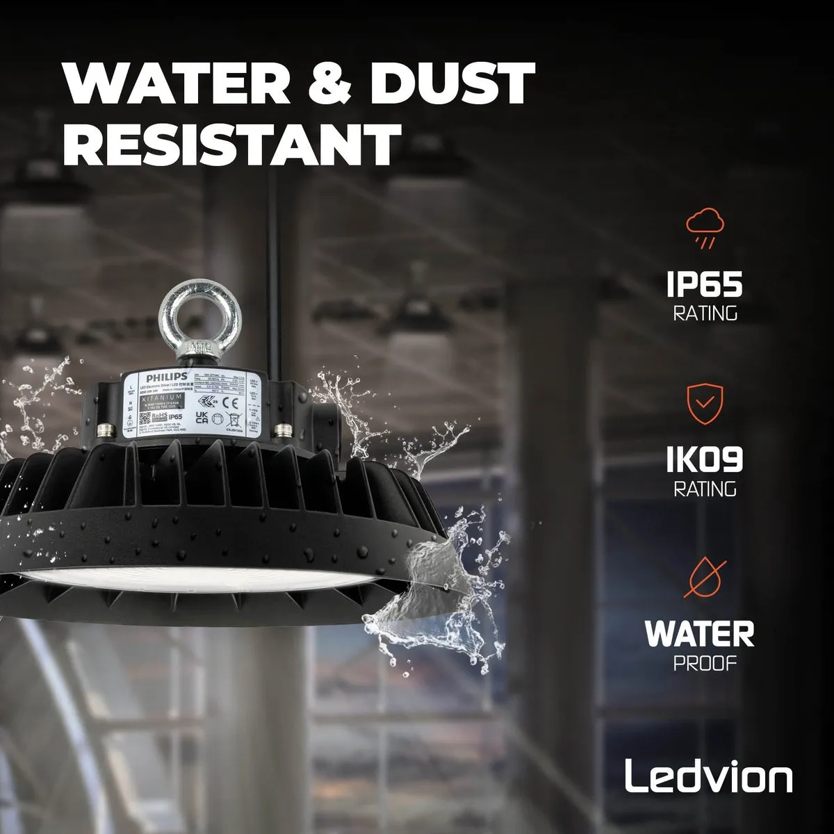 Ledvion LED High Bay 150W 6500K - 185lm/W IP65 Zwart