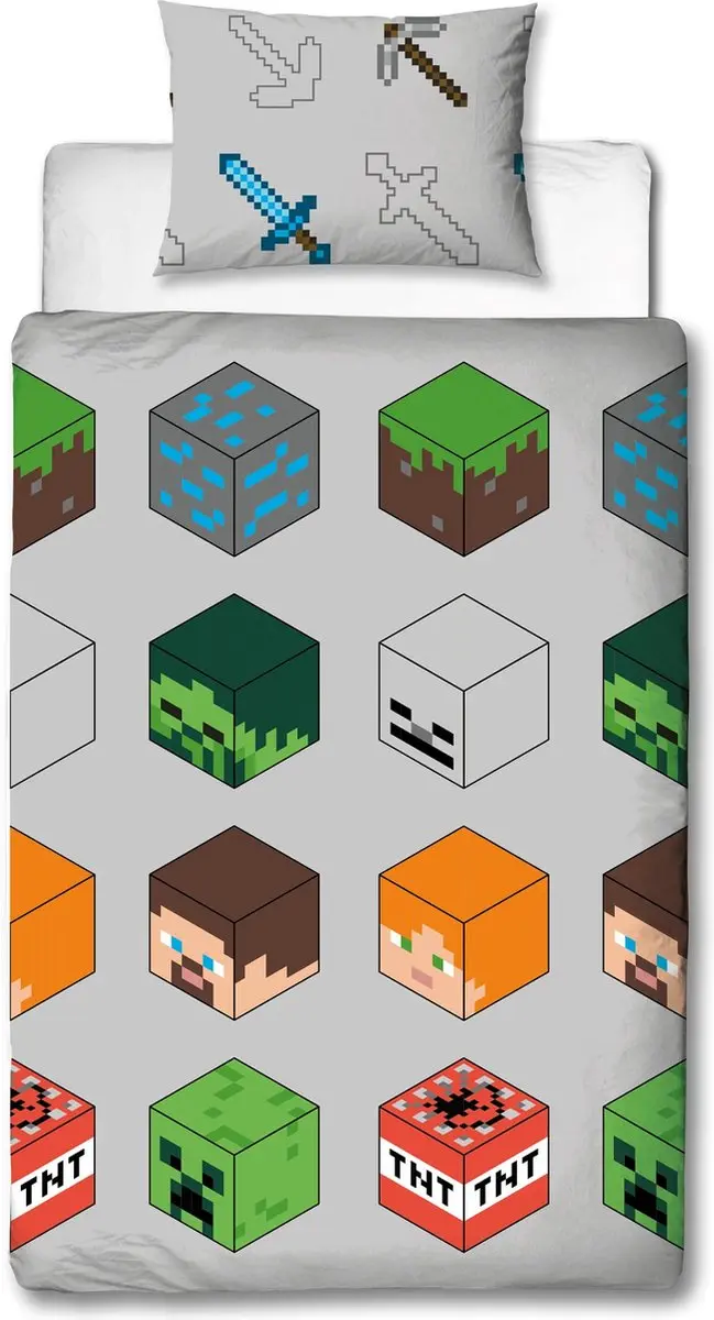 Minecraft Dekbedovertrek Eenpersoons - Multi Colour - afbeelding 3 van 6