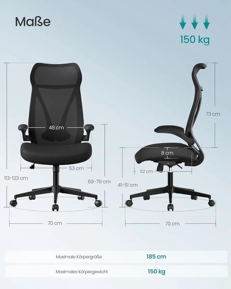 Songmics OBN088B01 Ergonomische Bureaustoel - Zwart - afbeelding 5 van 6