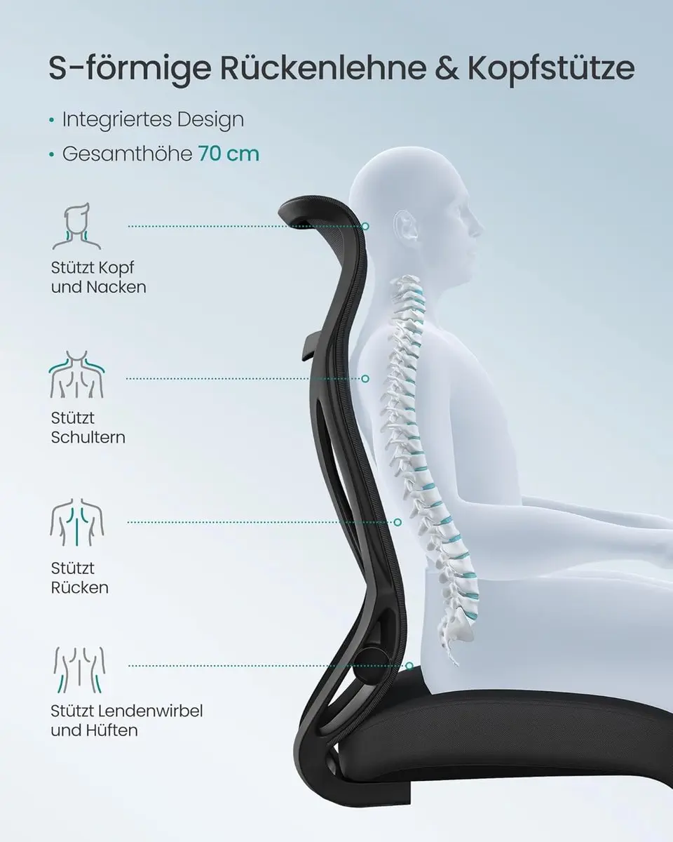 Songmics OBN088B01 Ergonomische Bureaustoel - Zwart - afbeelding 3 van 6