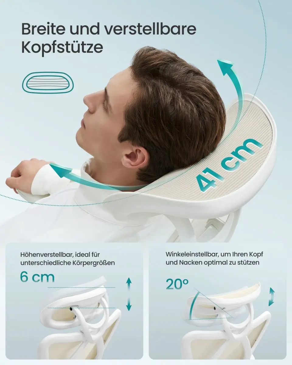 Songmics Bureaustoel - Verstelbare lenden- en hoofdsteun - Cappuccino Beige - afbeelding 6 van 6