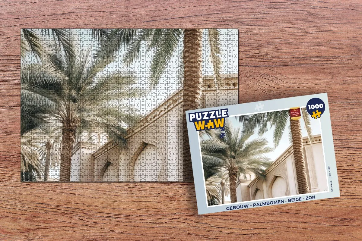 PuzzleWow Legpuzzel Gebouw met Palmbomen 1000 Stuks - Beige