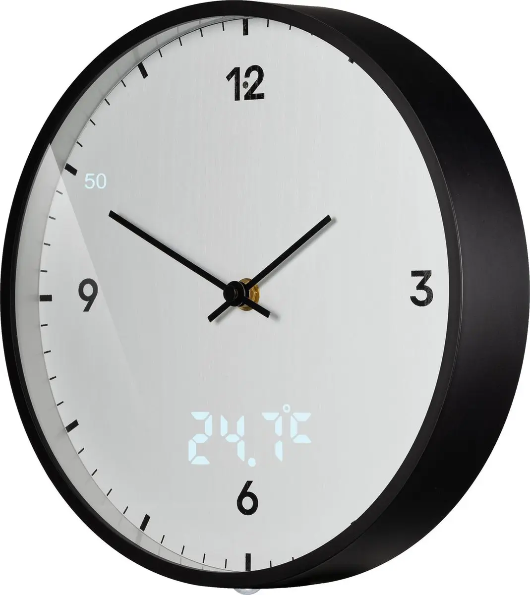 Bresser MyTime Wandklok - Wit - Met LED-secondenwijzer en Temperatuurweergave - 24Ø -  Stil Uurwerk