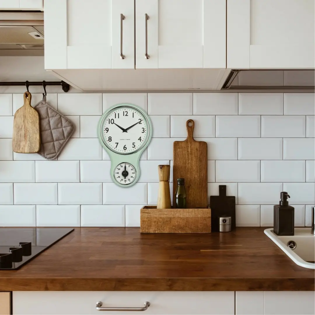 TFA Dostmann Keuken Wandklok Retro Design Mintgroen - 20cm - afbeelding 6 van 6