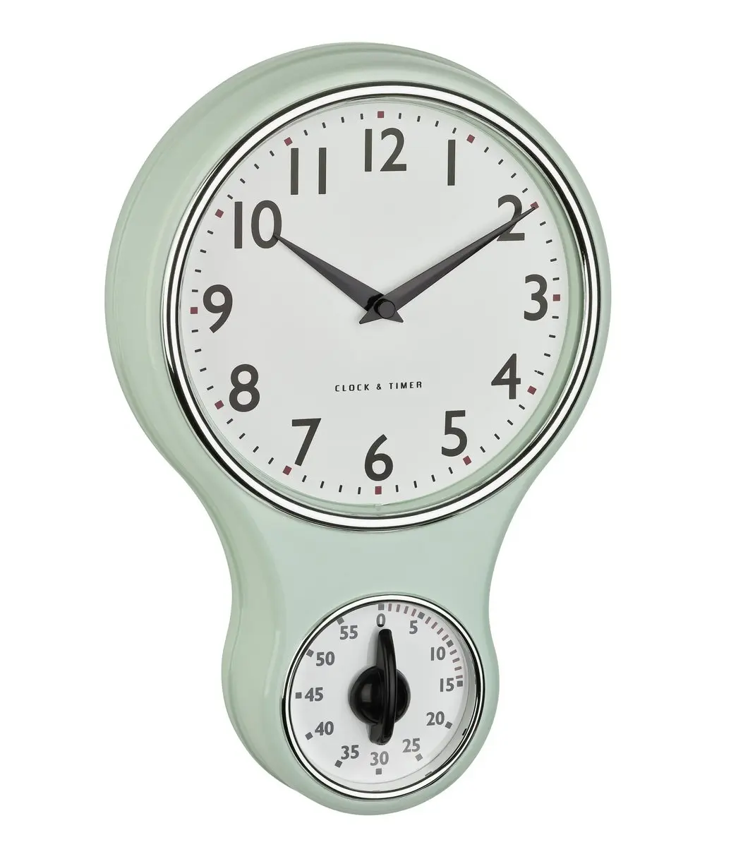 TFA Dostmann Keuken Wandklok Retro Design Mintgroen