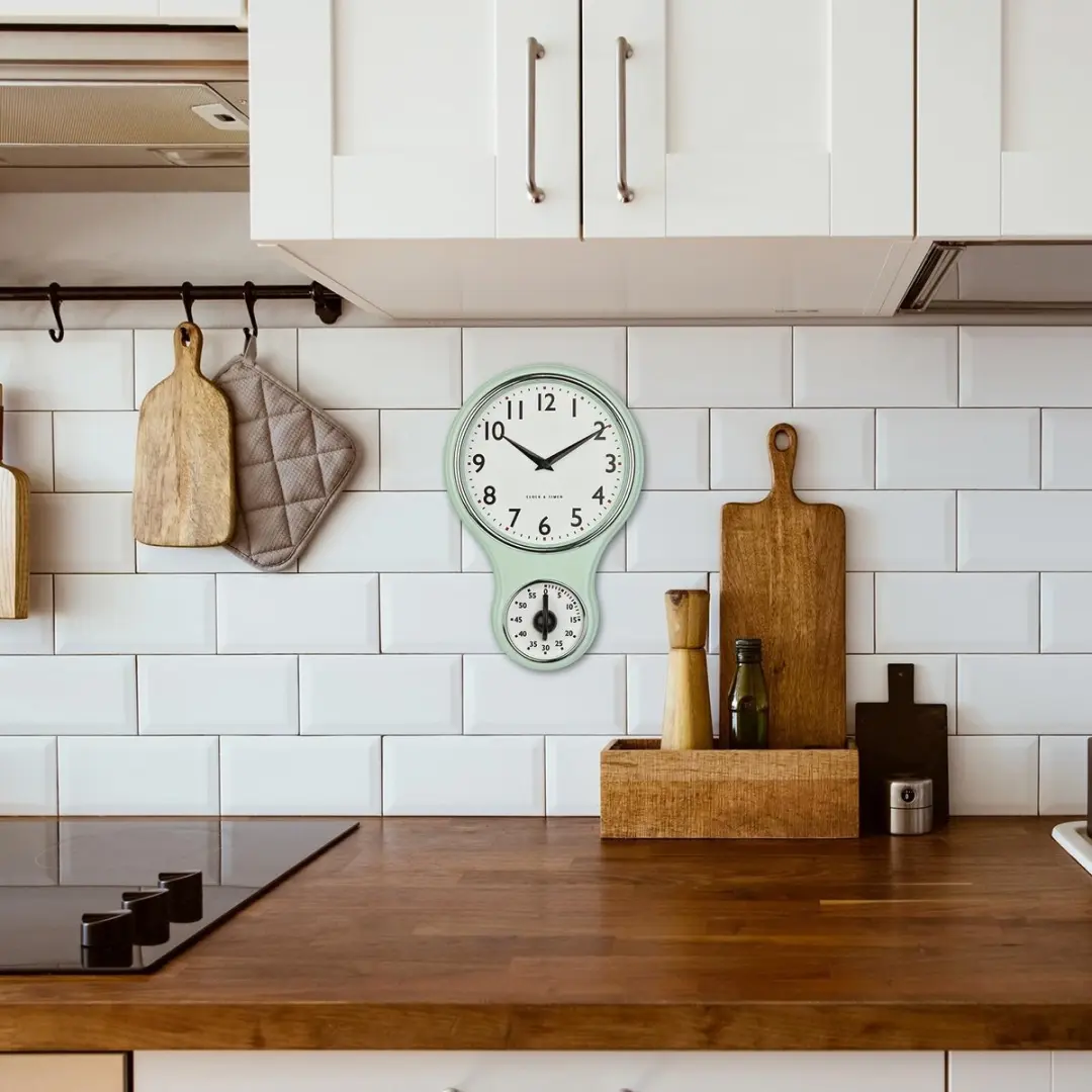 TFA Dostmann Keuken Wandklok Retro Design Mintgroen - 20cm - afbeelding 5 van 6