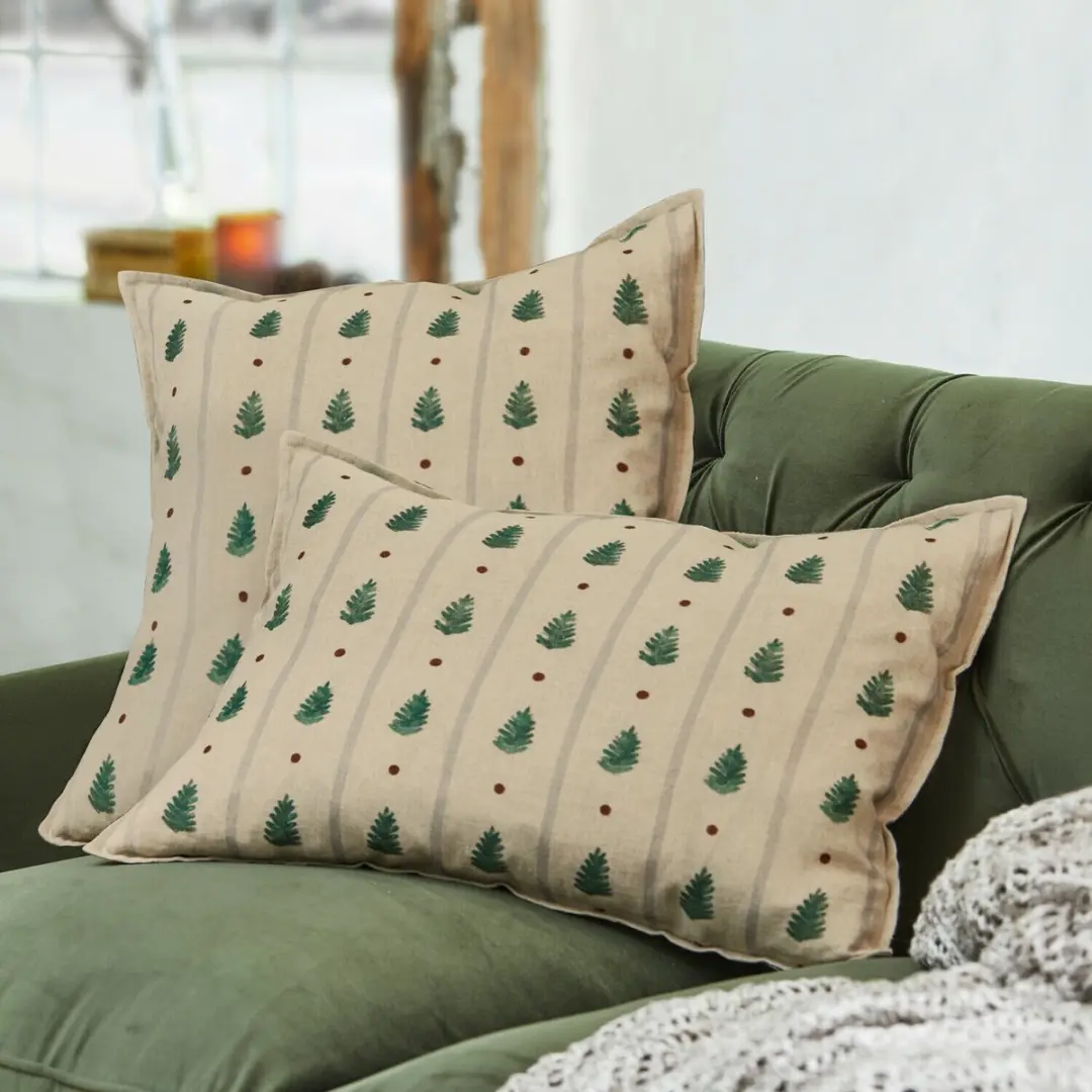 Loberon Kussenhoes Emily - 2 Stuks Beige/Groen - afbeelding 2 van 6