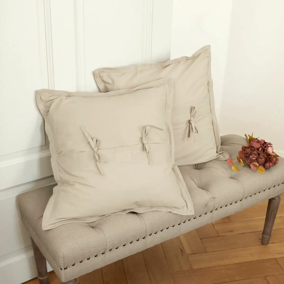Loberon Olicianne Kussenhoes Set - 2 Stuks Taupe - afbeelding 6 van 6