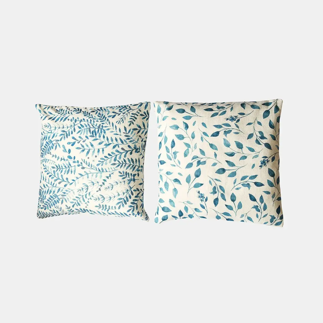 Loberon Kussenhoes Ocevara - 2 Stuks - Blauw/Crème - afbeelding 4 van 6