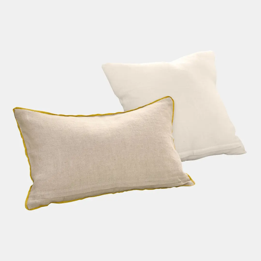 Loberon Brisalda Kussenhoes Set - 2 Stuks - Linnen/Geel - afbeelding 5 van 5
