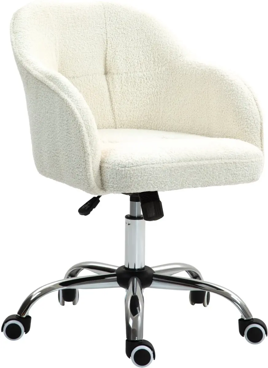 HOMCOM Bureaustoel Polyester, kunstleer 56L x 61B x 76-86H cm Roomwit