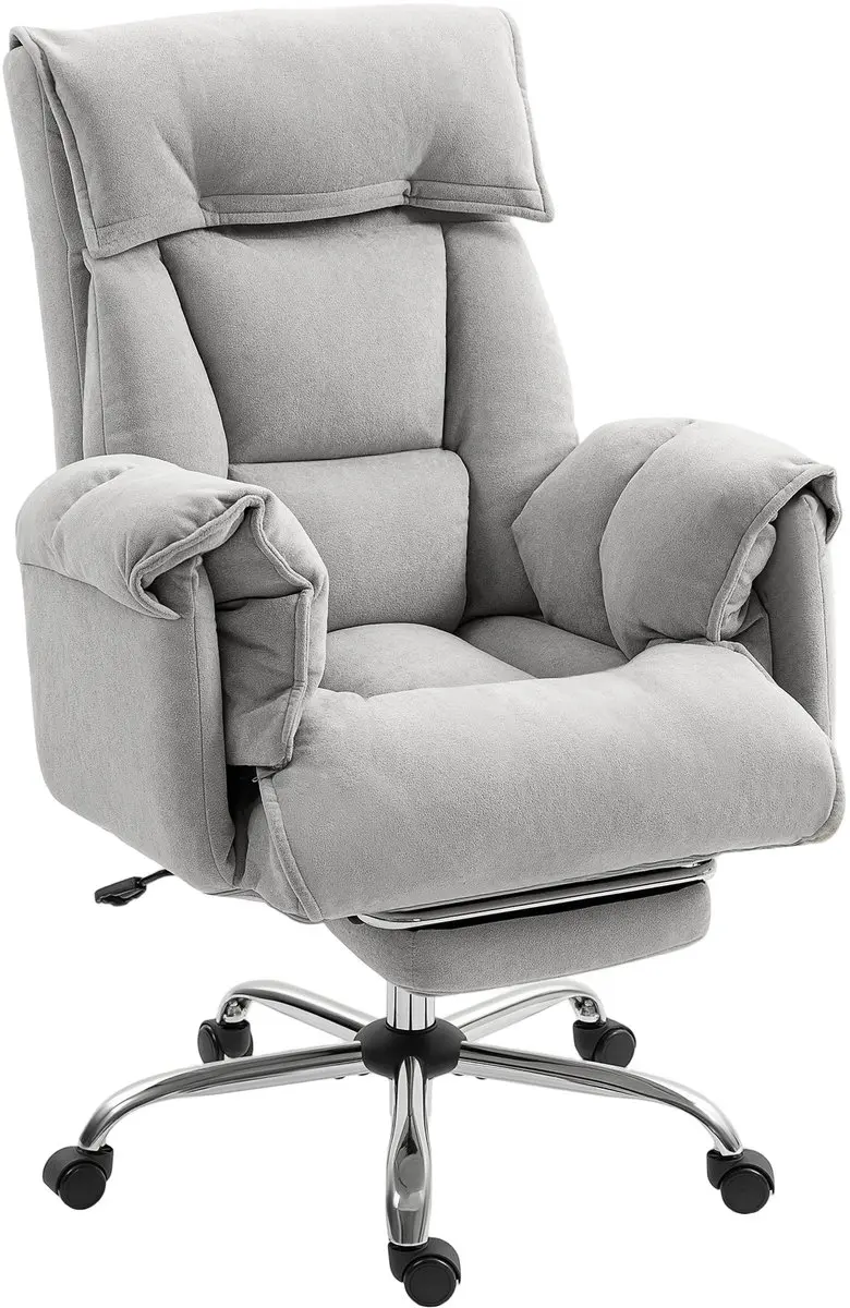 Homcom Bureaustoel-Polyester, Staal-75L x 77B x 110-118H cm-Lichtgrijs