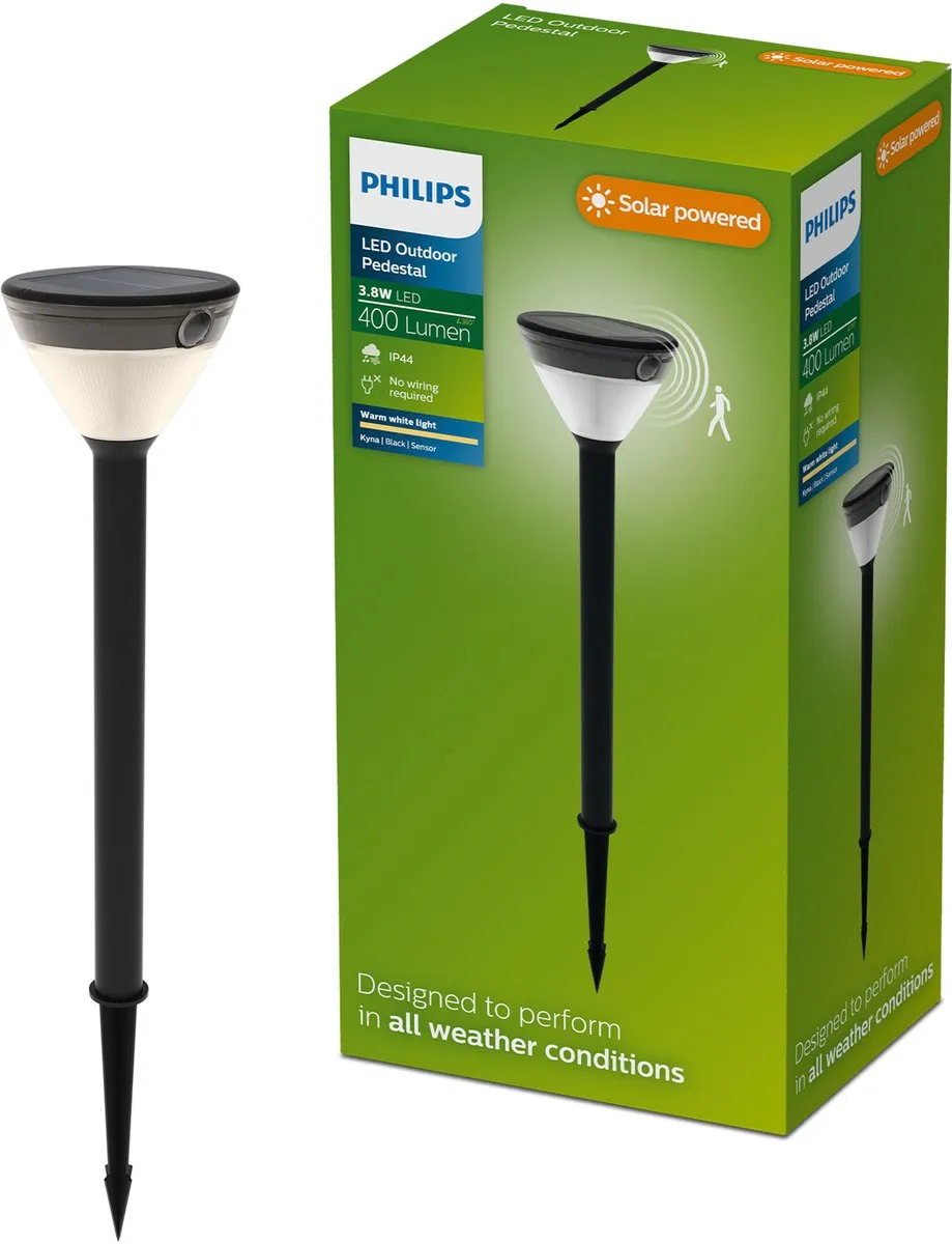 Philips Kyna Solar Sokkellamp Zwart - Warmwit 2700K - IP44