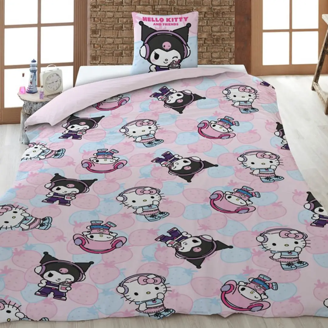 Hello Kitty Kuromi Dekbedovertrek 140x200cm - Roze - afbeelding 5 van 6