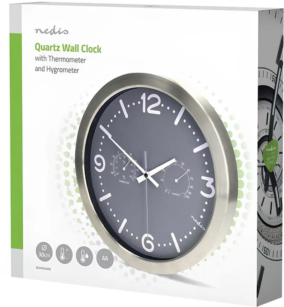 Nedis Wandklok CLWA5226SS - 30cm - Thermometer Hygrometer - Grijs - afbeelding 5 van 6