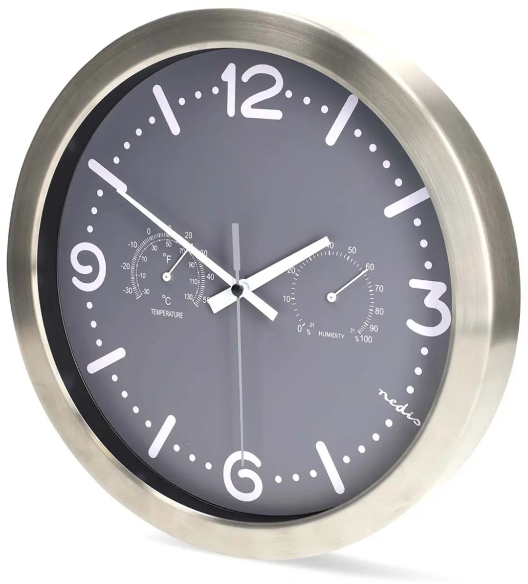 Nedis Wandklok CLWA5226SS - 30cm - Thermometer Hygrometer - Grijs - afbeelding 2 van 6