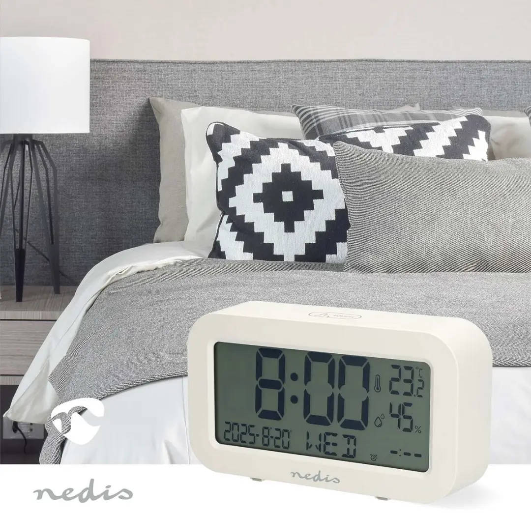 Nedis Digitale Wekker - LCD - Snoozefunctie - Wit - afbeelding 4 van 6