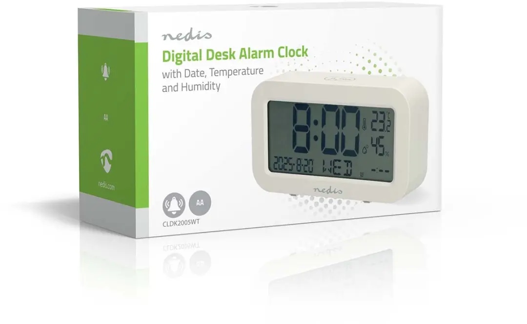 Nedis Digitale Wekker - LCD - Snoozefunctie - Wit - afbeelding 5 van 6