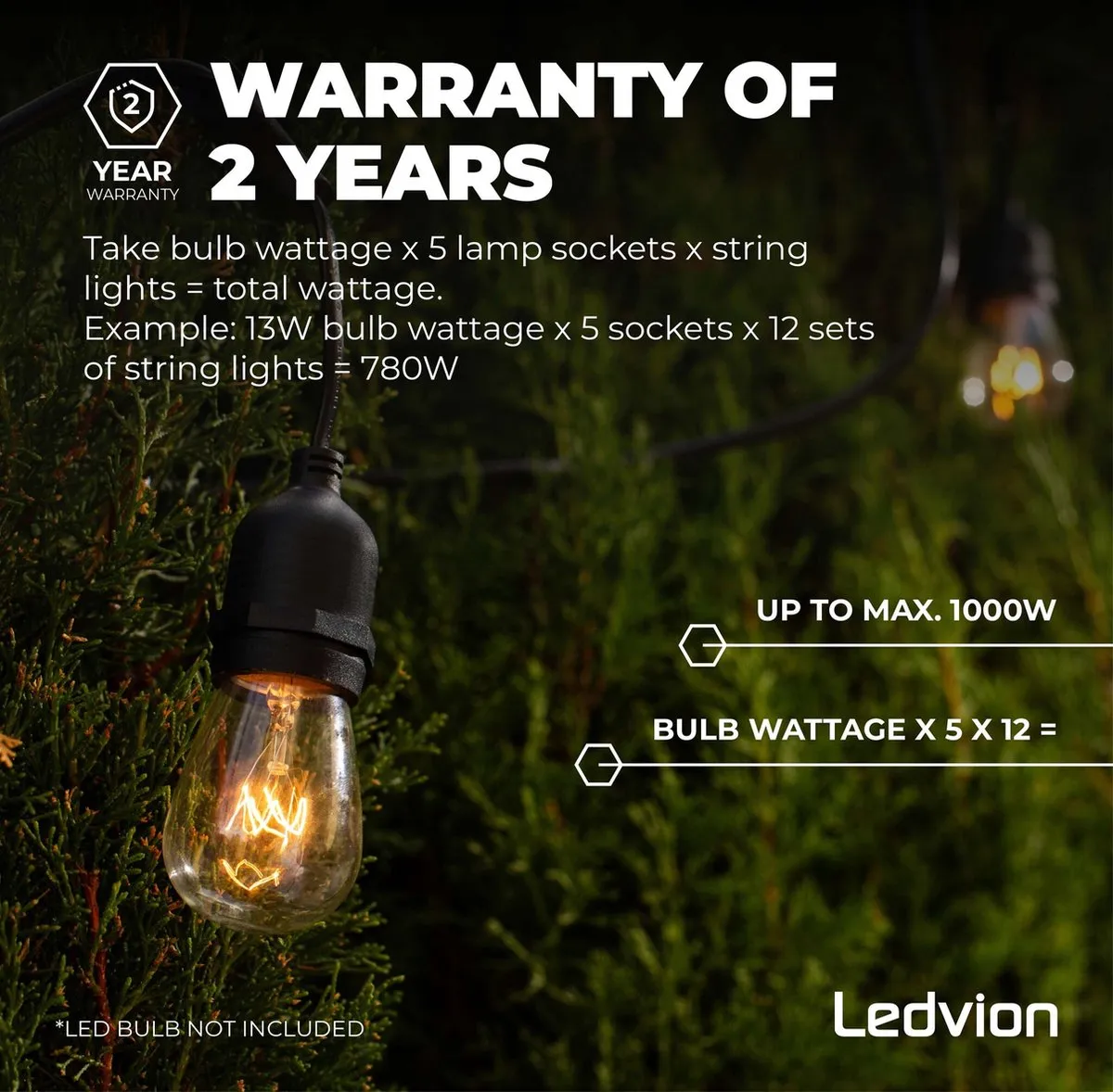 LEDVION Lichtsnoer 20m E27 RGBIC - 9 Lichtpunten - Zwart - afbeelding 6 van 6