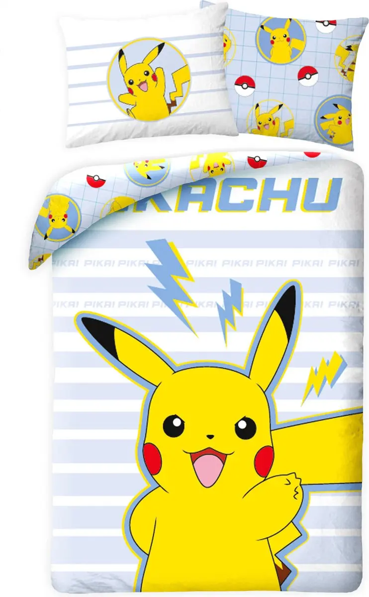 Pikachu Dekbedovertrek stripes 140 x 200 cm