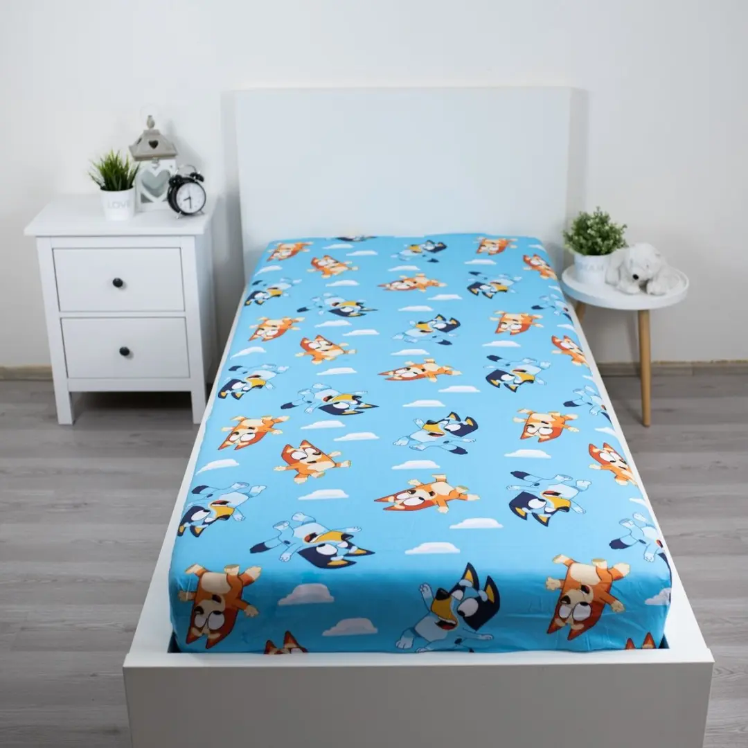 Bluey Hoeslaken Dream 90x200cm - Katoen - Blauw - afbeelding 4 van 5
